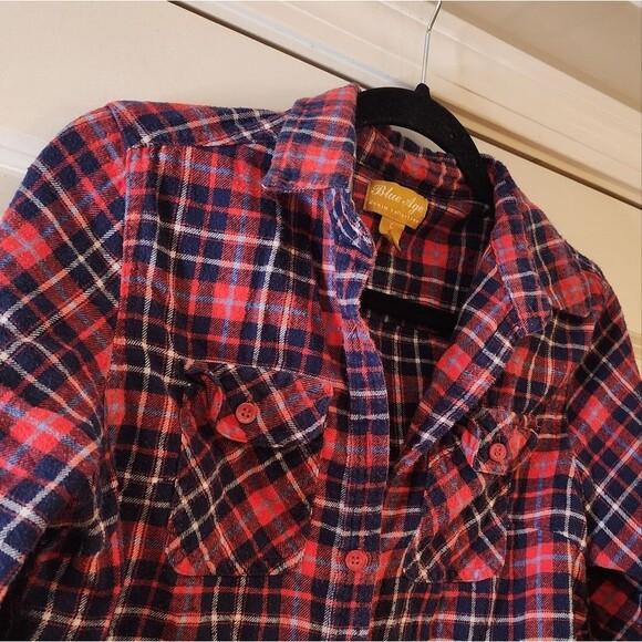 Blue Age blue and red plaid button up long sleeve shirt L - Picture 2 of 4
